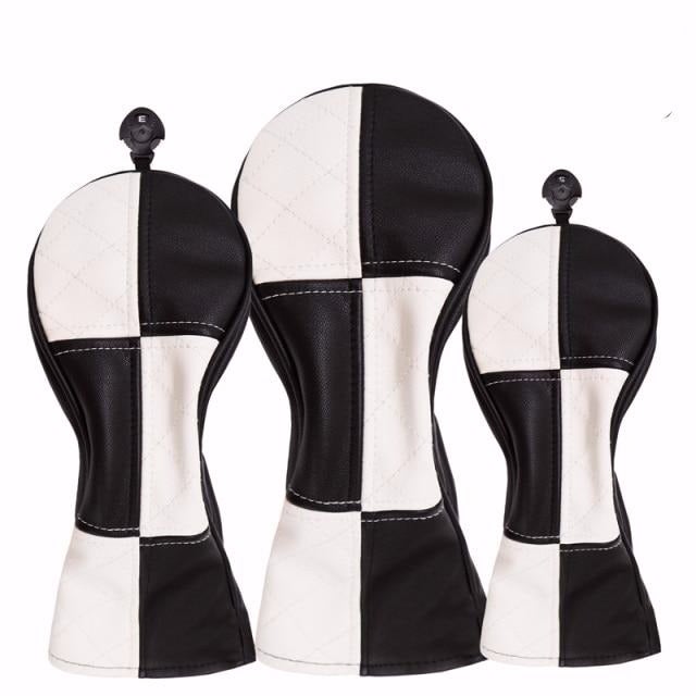 Eagle Golf Black And White Checker Woods Clubhead Covers Full Set (One Driver, One Fairway Wood, One Hybrid)